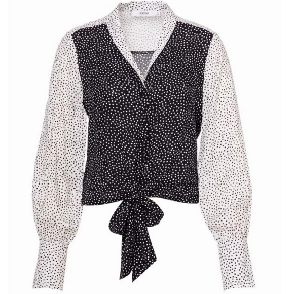 JustFab Tops - NWT JustFab Black & White Polka Dot Tie Front Blouse Size 1X